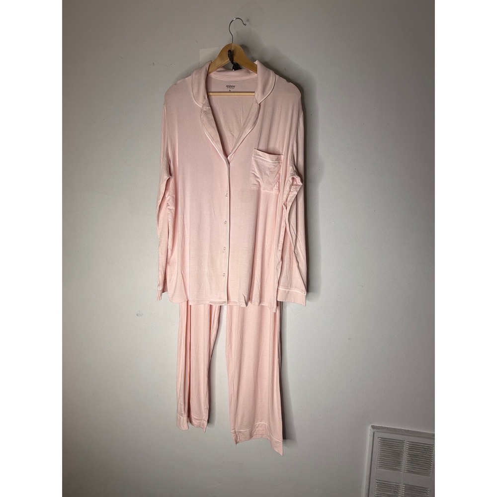 Alfani Intimates Womens XL Pink Pajama Set Long Sleeve Button Up Pants 2 Piece
